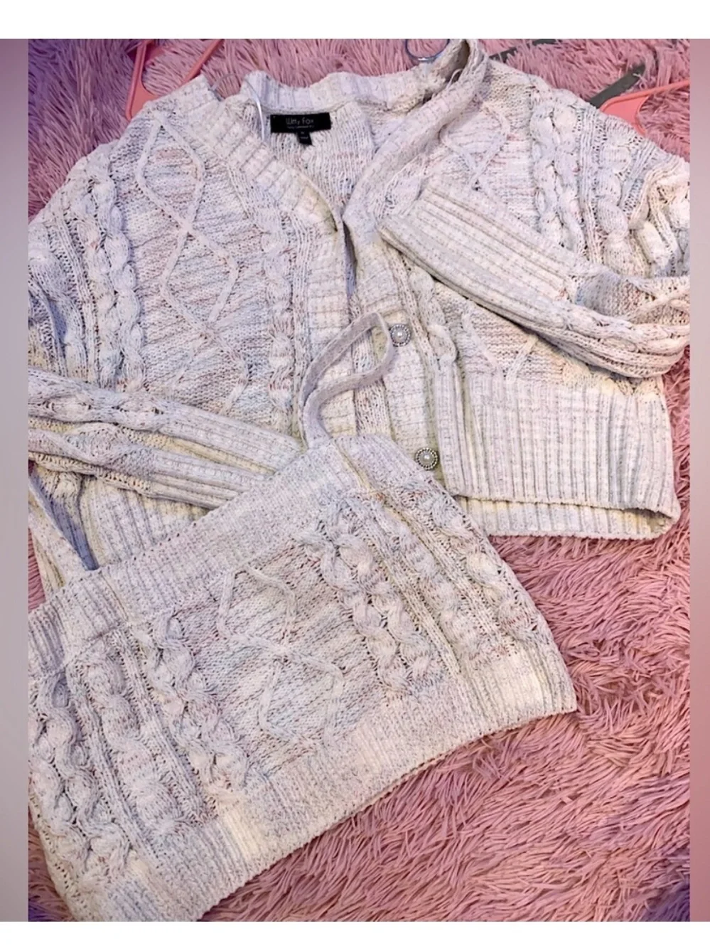 Cozy Cable-Knit Twin Set Cardigan & Camisole — Cream